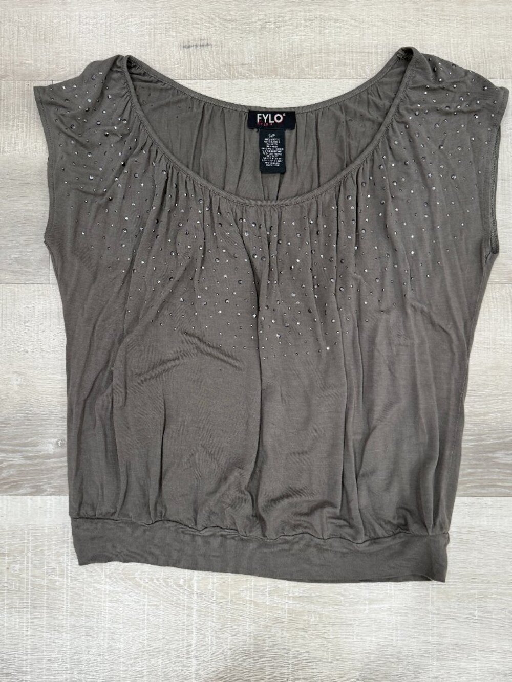 Rhinestone Studded Scoop Neck Top